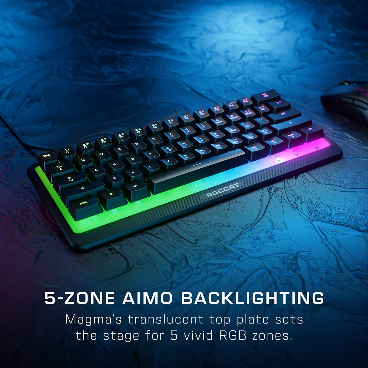 Roccat Magma Mini – 60% RGB-Gaming-Tastatur mit 5 programmierbaren Beleuchtungszonen, Membran-Tastenschalter, programmierbare Funktionsebenen, Anti-Ghosting, & Auslaufsicherheit, Schwarz