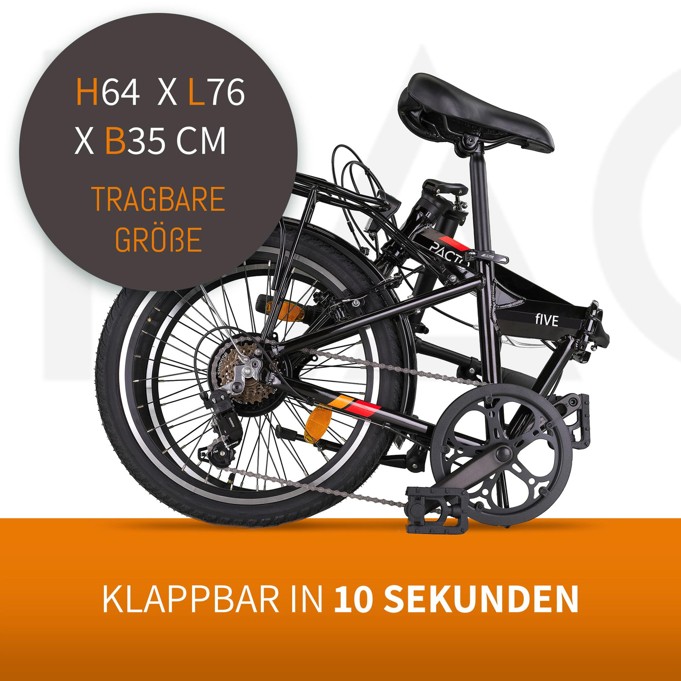 PACTO Five - Hollandrad Hochwertiges Klappfahrrad 27cm Aluminiumrahmen Bike 20 Zoll Aluminiumräder Bicycle, 6 Speed Shimano Gänge Faltrad Klapprad Fahrrad Klappfahrrad Für Erwachsene