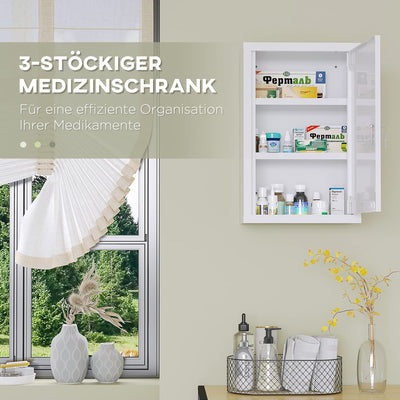 kleankin Medizinschrank, Medikamentenschrank mit 3 Schichten, 2 Schlüsseln, Apothekerschrank, abschließbarer Arzneischrank mit Wand-Medizinbox, Stahl, Weiß, 30 x 14 x 46 cm