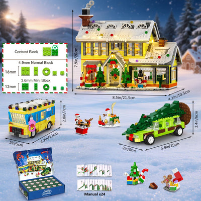 HOGOKIDS Adventskalender 2025 Weihnachts Bauspielzeug mit Licht, 24 Tage-Weihnachts Countdown Haus, Mini-Baustein-Set, Weihnachtsspielzeug Geschenk für Erwachsene Kinder Mädchen Jungen ab 12 Jahren