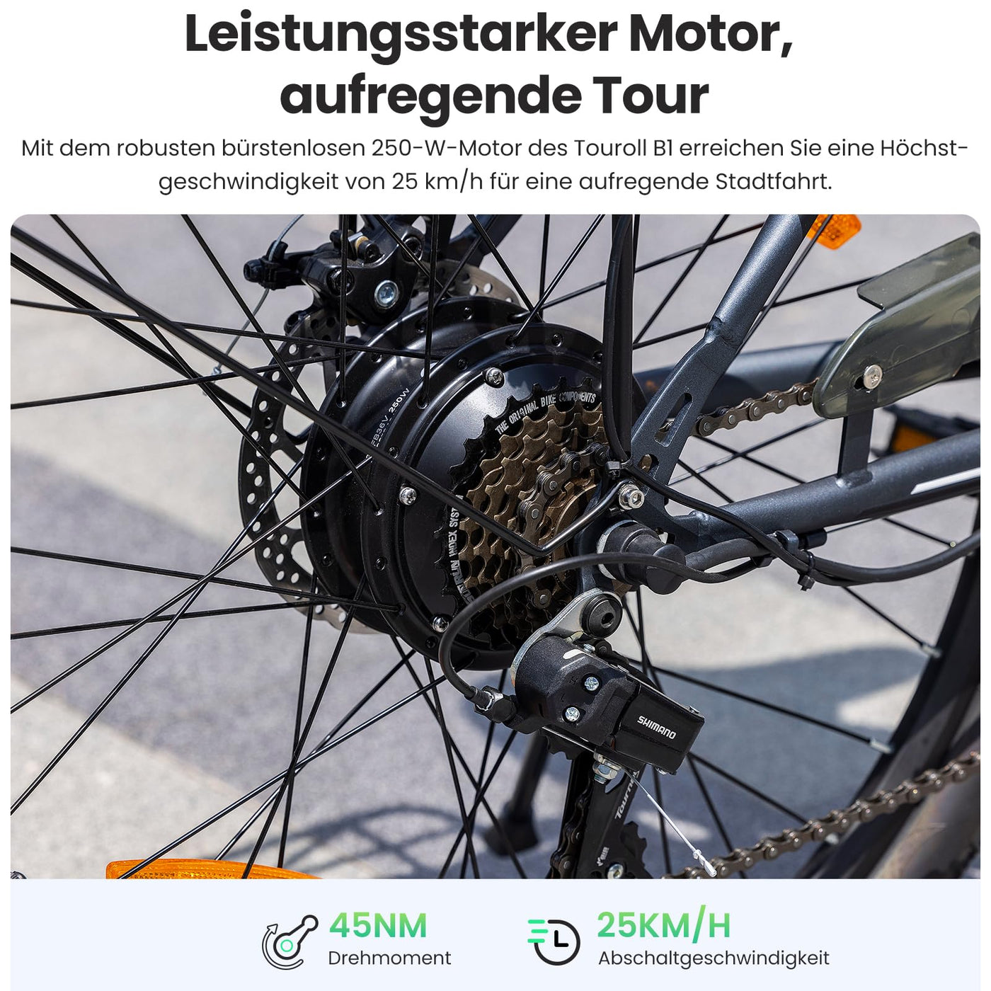 Touroll B1 26 Zoll City E-Bike mit 250W Motor und 36V 15.6Ah Akku Pedelec Cityräder Elektrofahrrad, Max Geschwindigkeit 25km/h Max Reichweite 90km, Erwachsene Herren Damen Ebike
