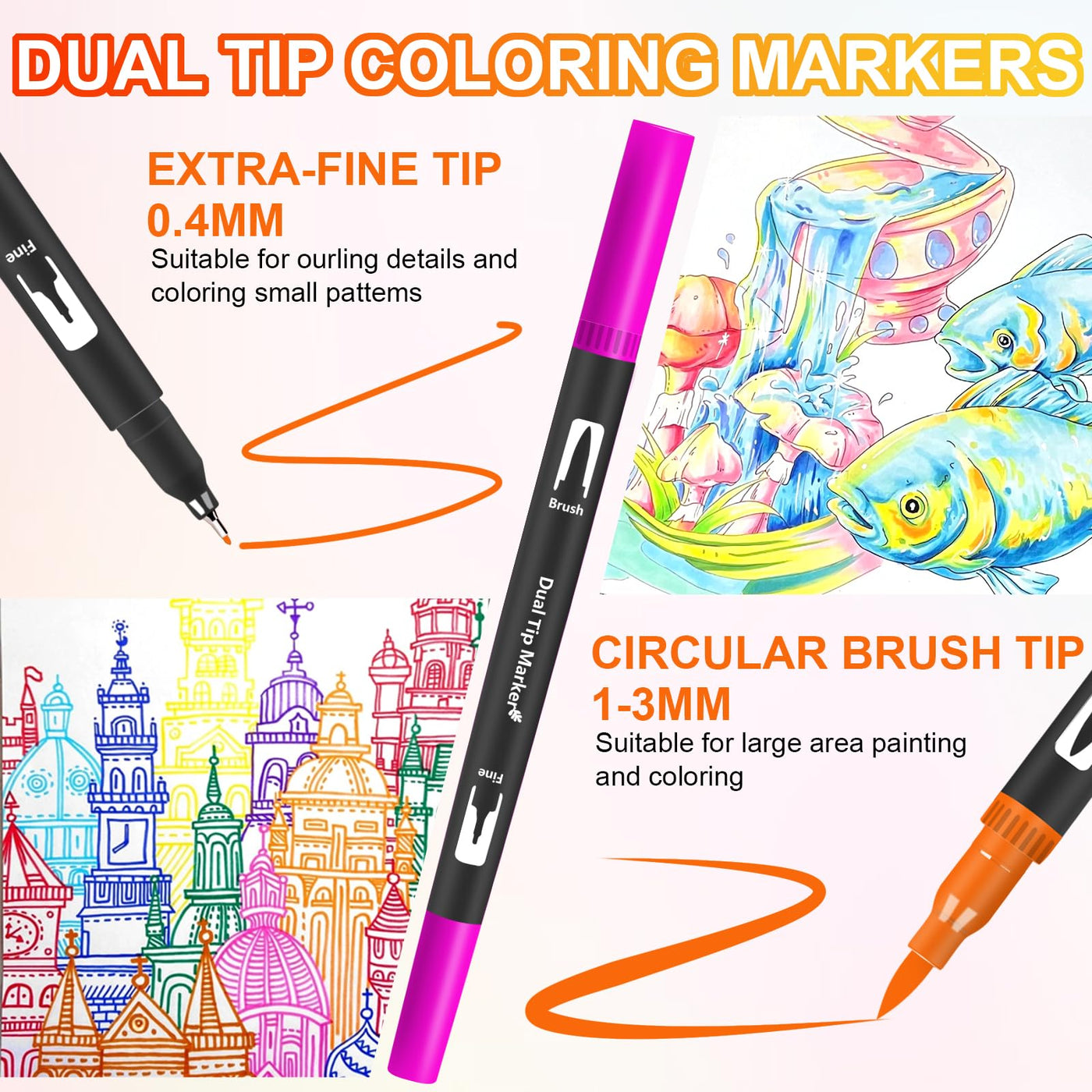 Lyuvie 158 Filzstifte Dual Brush Pen Set-Filzstifte Dicke und Dünne Pinselstifte Fineliner mit Schwarzem Etui,Marker & Filzstifte für Erwachsene Zeichnen Lettering Skizzieren Weihnachten