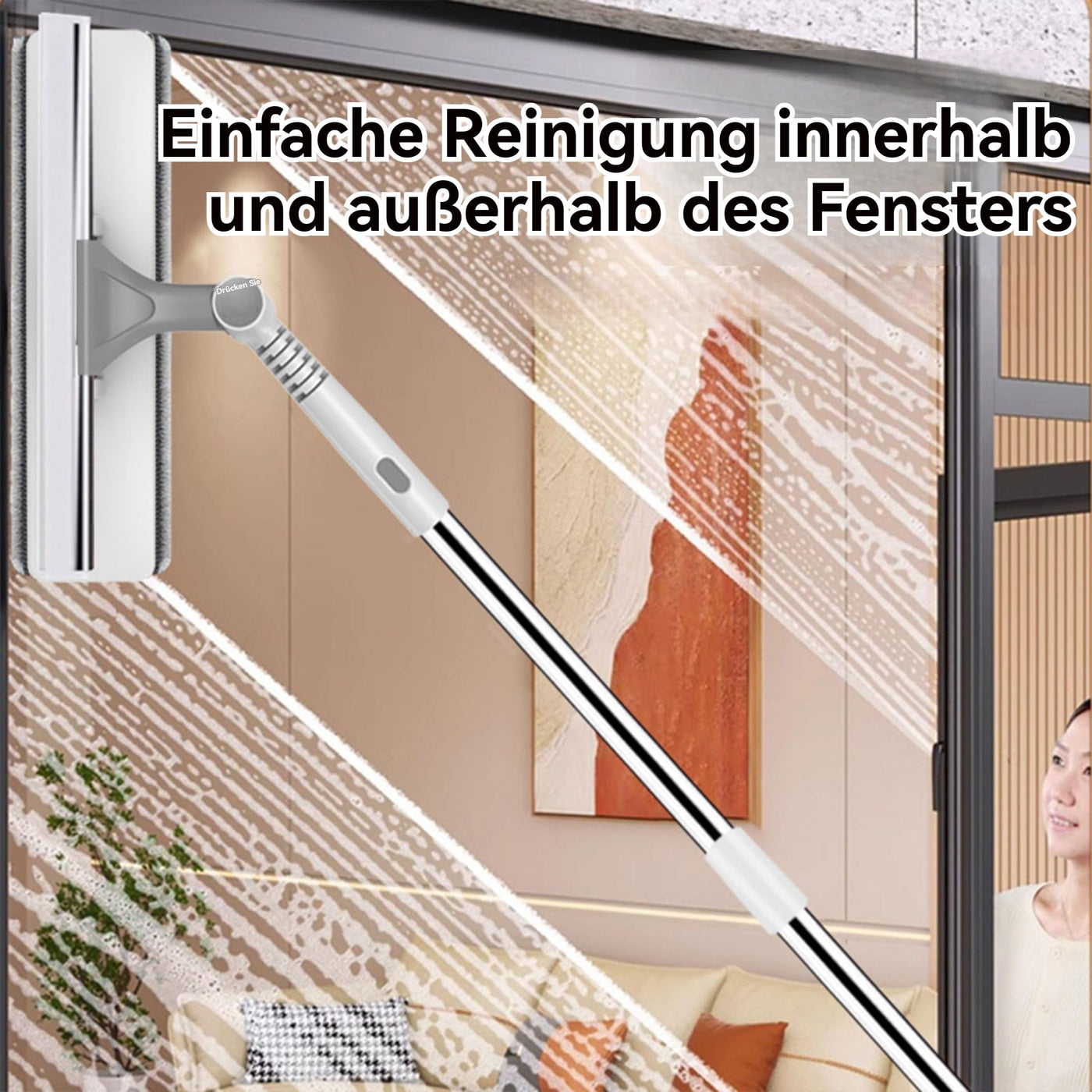Shakub Fensterwischer 80-134cm mit Silikonabzieher & Mikrofaserschrubber 180°Drehbar,Abnehmbar Fensterabzieher Breite 26cm für Bad, Dusche, Glas, Spiegel, Auto(Ohne Düse 134x26cm)