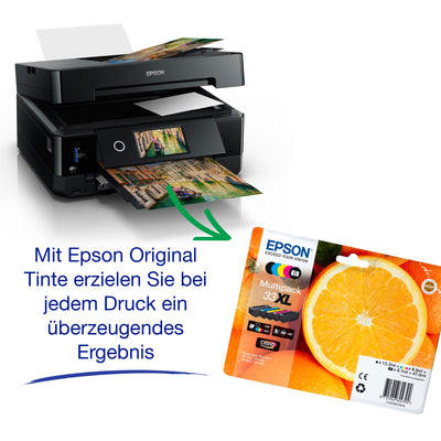 Epson Expression Premium XP-7100 3-in-1-Multifunktionsgerät Drucker (Scannen, Kopieren, WiFi, Ethernet), schwarz & Original 33XL Tinte Orange, Multipack 5-farbig