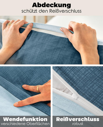 lionto dibea Renforcé-Wendebettwäsche aus 100% Baumwolle, 135x200 cm, Kissenbezug 80x80 cm, 2-teilige Bettwäsche zu jeder Jahreszeit, pflegeleicht und formstabil, inkl. Oeko-TEX Zertifikat, blau