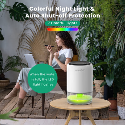 Kitette Luftentfeuchter, 1.4L, Luftentfeuchter Elektrisch, Automatische Abschaltung, 7 Farbiges LED-Licht, Tragbar, Leise, Raumentfeuchter Luftentfeuchter für Badezimmer, Schlafzimmer, Bad, Schrank