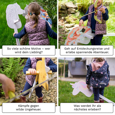 FOLDZILLA Steckenpferde 10er Set aus Pappe 115 x 40 x 25 cm Hobbyhorse Stockpferde - Pferd weiß zum Bemalen und Bekleben