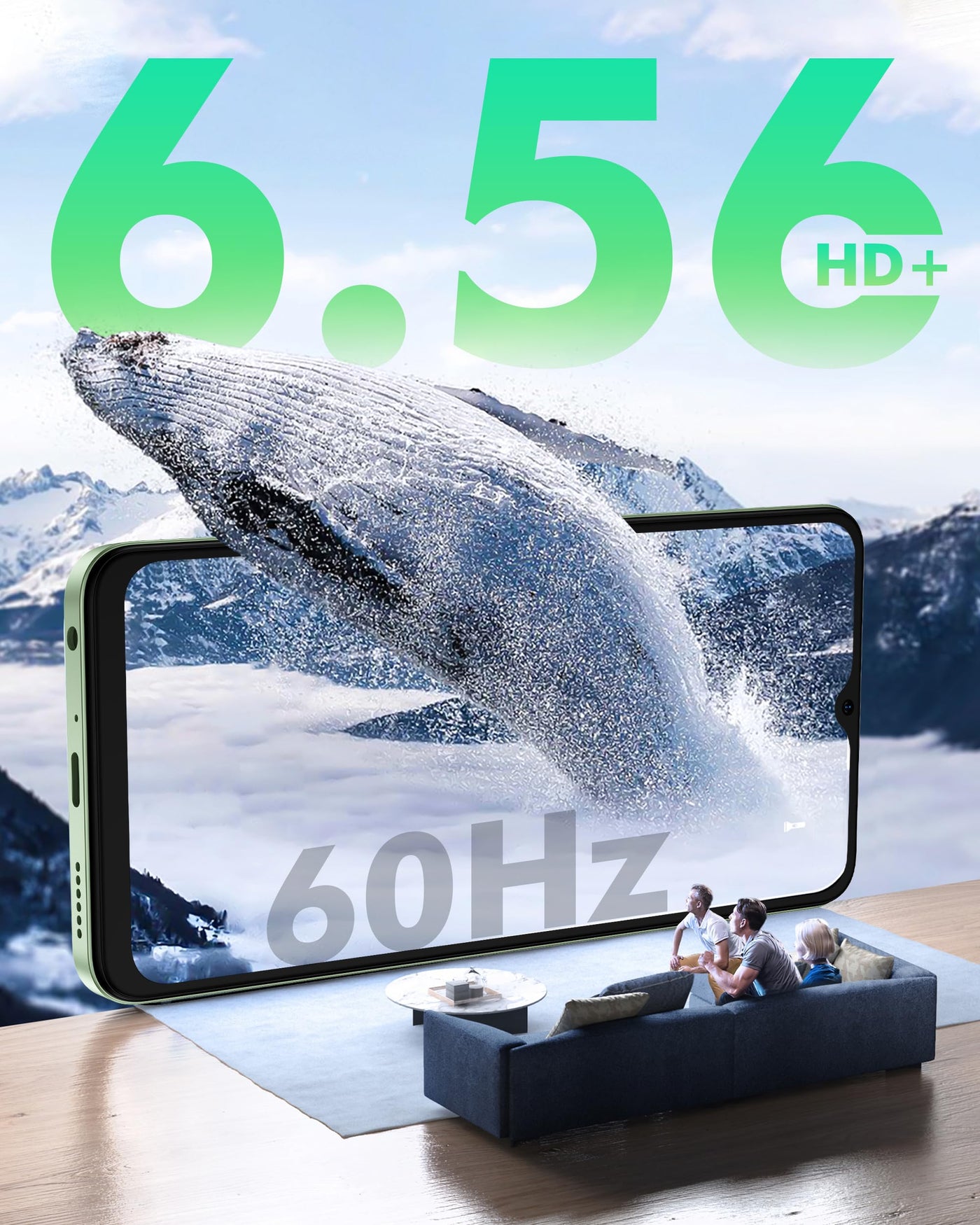 Ulefone Note 19 Smartphone Ohne Vertrag, 6GB + 64GB /512GB TF Handy Günstig, 6.56 Zoll HD+ Android 14 Smartphone, 5000mAh Batterie 8MP Kamera Simlockfreie Handy, 4G Dual SIM/Face ID/GPS-Grün