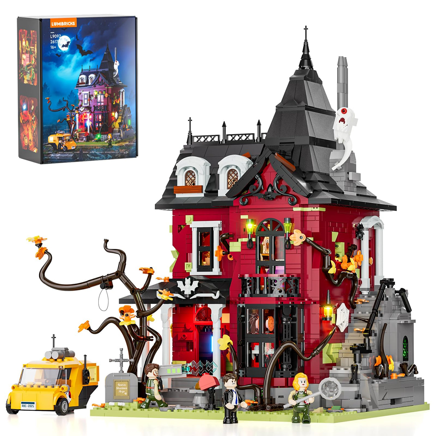 Lumibricks Mitternachtliche Geistervilla Klemmbausteine mit Beleuchtung 2617PCS, Leichten Mängeln in der Bedienungsanleitung – Funktionsfähiges Baustein-Set,L9092