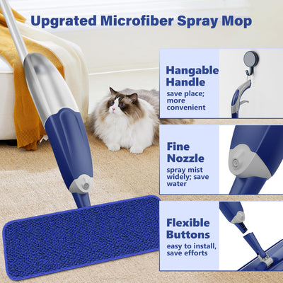 Sprühwischer Bodenwischer mit Sprühfunktion, Wischmopp mit Sprühfunktion Wischer Boden Spray Mop mit wassertank und 3 Waschbaren Mopp Pads für Hartholz, Marmor, Laminat Bodenreinigung