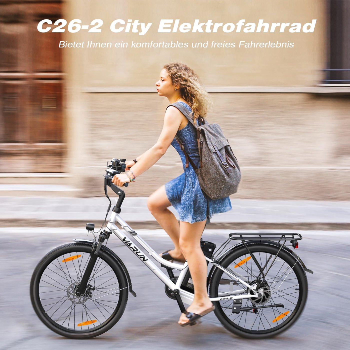 VARUN E Bike 26 Zoll, City E-Bike Damen Herren mit 250W Motor, 𝟒𝟖𝐕 Li-Ion Akku, Elektrofahrrad mit 𝐋𝐂𝐃 Display, 𝟒 Fahrmodi, City E-Fahrrad mit bis zu 𝟖𝟎𝐊𝐌