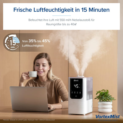LEVOIT Smart Luftbefeuchter, Warm-/Kalter Nebel max 550 ml/h, 4,5L Humidifier bis 40㎡ 45H, 26dB Aroma Raumbefeuchter mit Nachtlicht für Schlafzimmer Kinderzimmer und Pflanzen, Exklusiv bei Amazon,Weiß