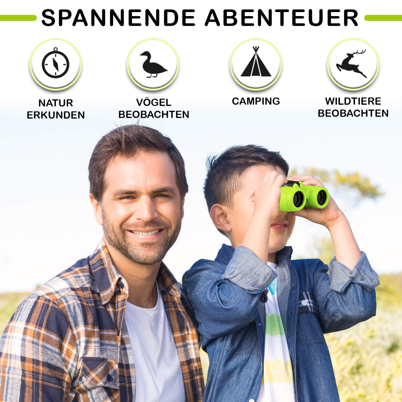 Fernglas für Kinder - Optimales Geschenk für Jungen und Mädchen - Starke Vergrößerung 8X21 – Umfangreiches Set inklusive Lupe & Kompass – Spielzeug für Kinder 3-12 Jahre