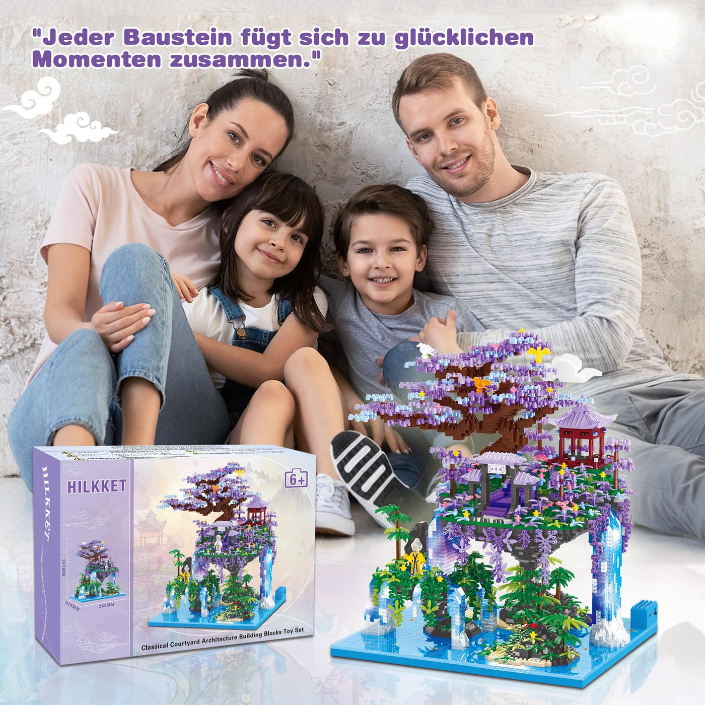 HILKKET Sakura Baumhaus Bauklötze Kit, 4574 Teile Chinesische Architektur Bausteine mit Lichter, Feenpavillon Micro Mini Bausteine, Sakura Baumhaus Lichter Baukasten mit Geschenkbox