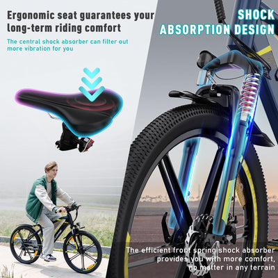 COLORWAY E Bike Herren Damen Elektrofahrräder 26 x 2,35 Zoll 250W Motor 36V 12Ah herausnehmbarer Akku EBike, Höchstgeschwindigkeit 25 km/h, E Mountainbike Ausdauer 35-90KM