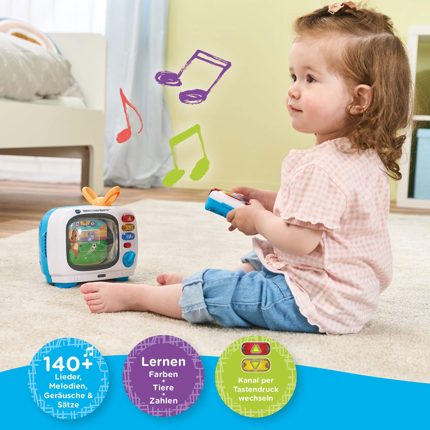 Vtech Lernspaß Fernseher – Interaktives Babyspielzeug ab 12 Monaten mit Musik, Tiergeräuschen, bunten Bildern und drehbarer Walze – Lernspielzeug für Babys & Kleinkinder