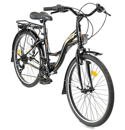 24 Zoll Grace Kinderfahrrad Shimano 21-Gang mit Beleuchtung Schwarz