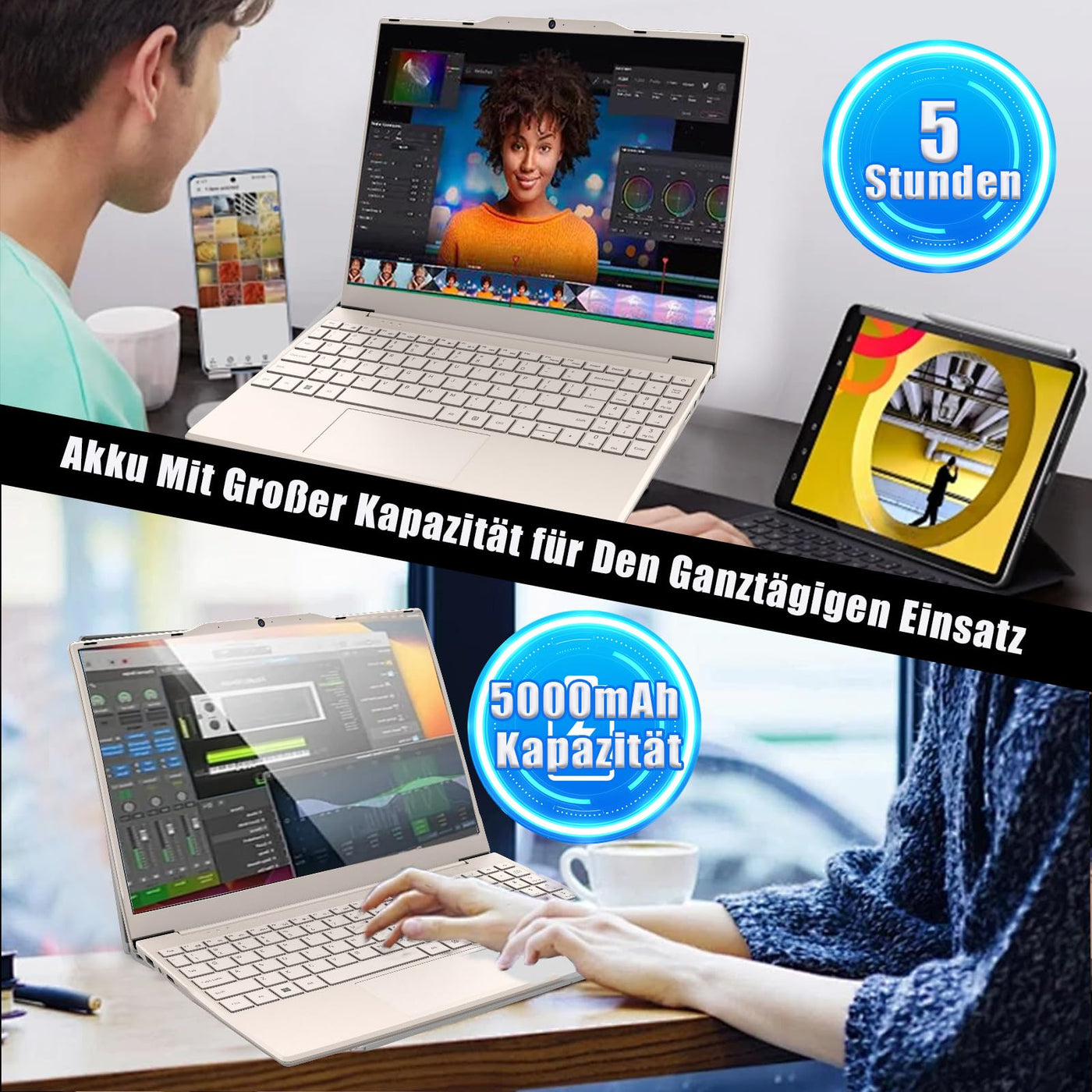 2025 Neueste Tragbarer Laptop für Studenten und Unternehmen,14 Zoll Notebook Computer FHD IPS Display,8GB RAM 256GB SSD,Celeron N5095(Bis zu 2.9GHz,Beats N4020),QWERTY Numerische Tastatur,WiFi,Webcam