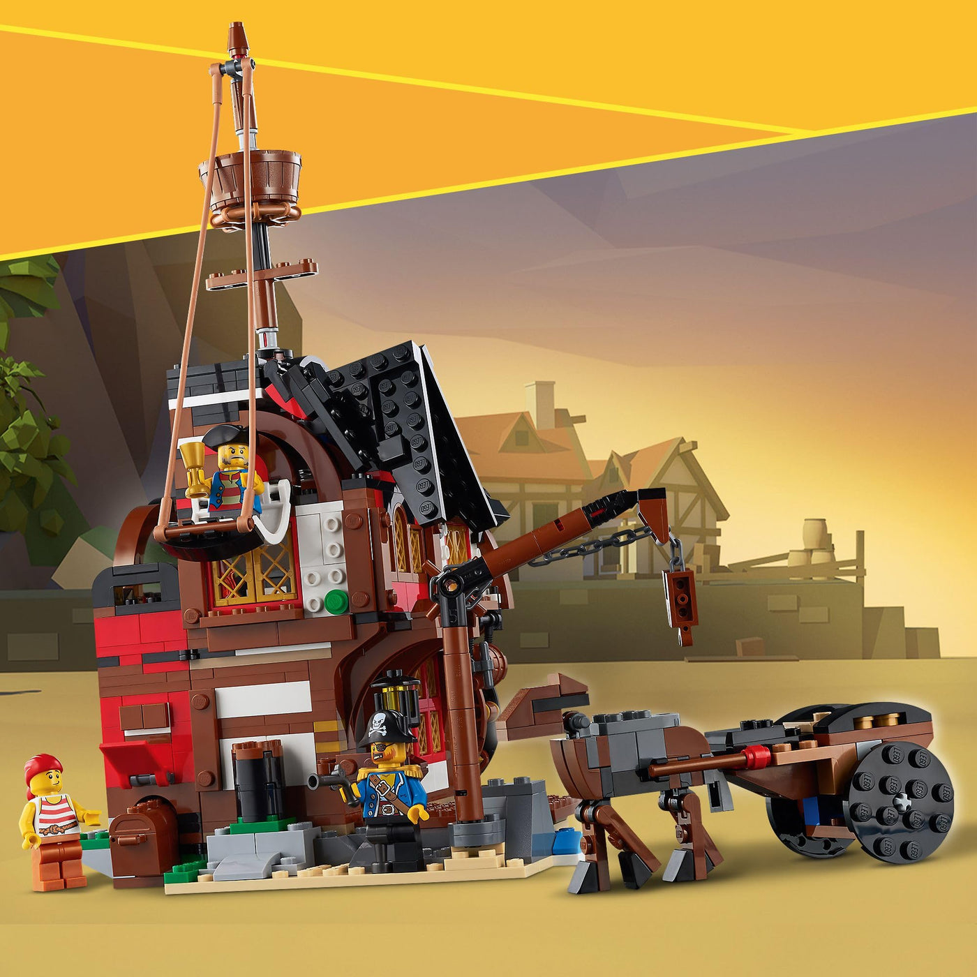 LEGO Creator 3-in-1 Piratenschiff Set, Spielzeug mit 3 Baumöglichkeiten, Baue in Piraten-Taverne oder Pirateninsel mit Totenkopf um, inklusive 3 Minifiguren für Rollenspiel-Abenteuer 31109