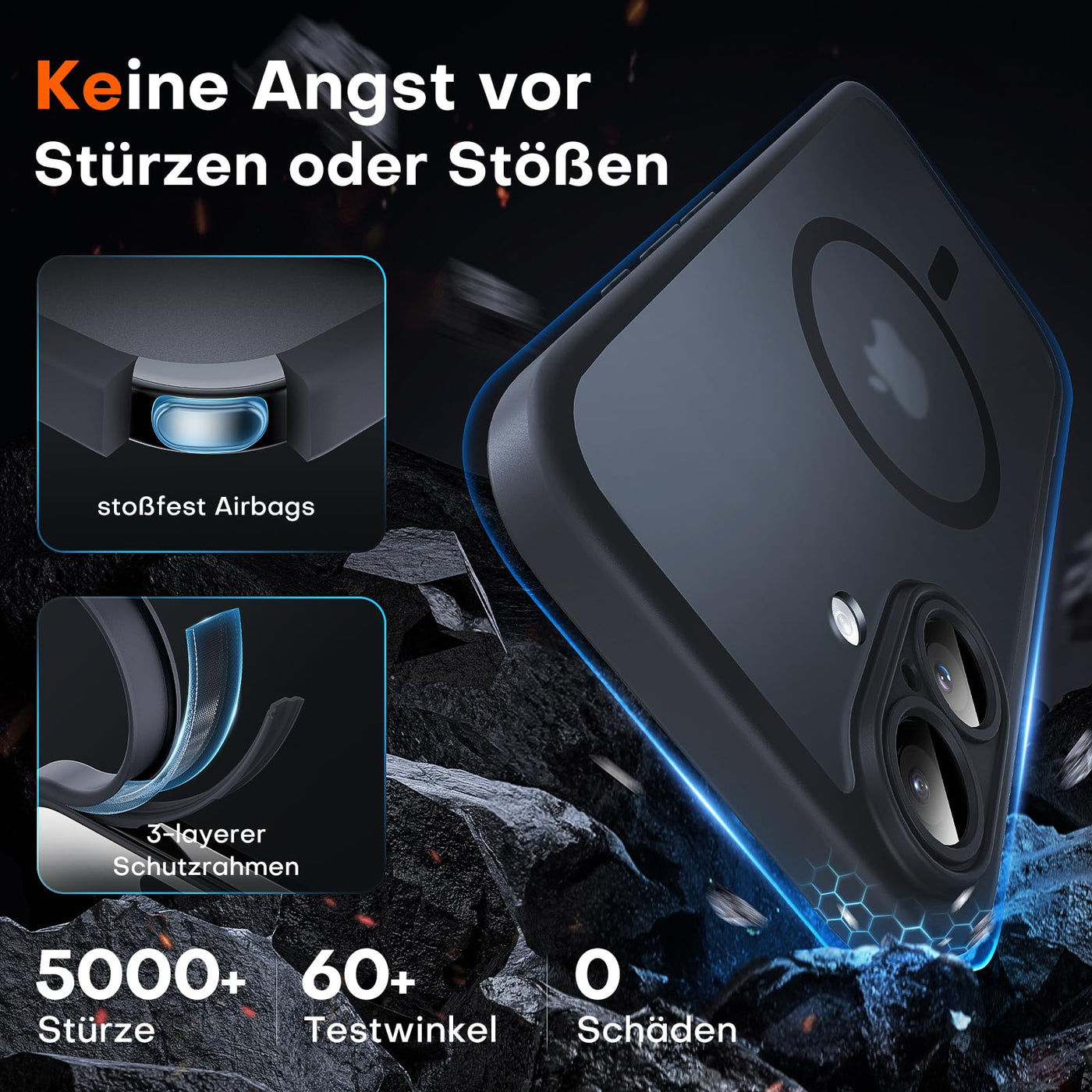 TOCOL 3 in 1 für iPhone 16 Plus Hülle für Magsafe, mit 2 Schutzglas, Vollständiger Kameraschutz Stoßfest Kratzfest Magnetisch Handyhülle für iPhone 16 Plus Case, Schwarz