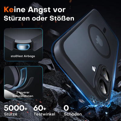 TOCOL 3 in 1 für iPhone 16 Plus Hülle für Magsafe, mit 2 Schutzglas, Vollständiger Kameraschutz Stoßfest Kratzfest Magnetisch Handyhülle für iPhone 16 Plus Case, Schwarz
