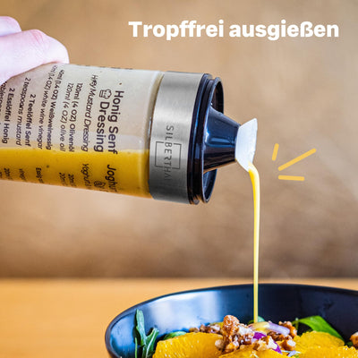 SILBERTHAL Dressingshaker aus Glas mit Rezepten – 500 ml – Spülmaschinenfest - Neuer Deckel & Neue Rezepte