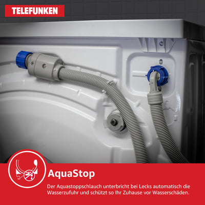 Telefunken Waschmaschine 8kg | 1400 U/Min. | Inverter Motor - Leise & Effizient | AquaStop - Schutz vor Wasserschäden | Schontrommel | Washing Machine mit 15 Programmen | EEK A | W-8-1400-A-W weiß