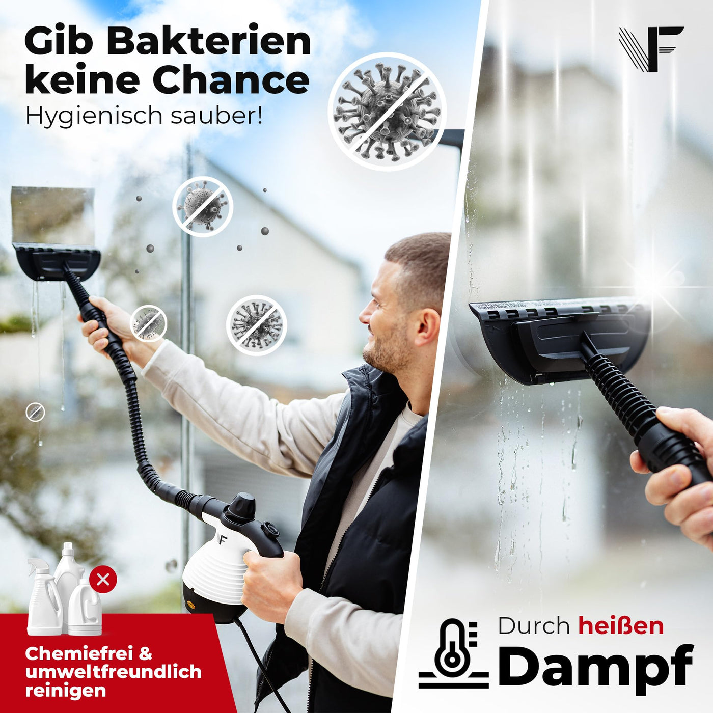 Neighbour's Friend® Dampfreiniger Neues Modell – Leistungsstarker Hand Steam Cleaner, 3,5 Bar Druck, 4m Kabel, 350ml Tank I Handdampfreiniger für Auto, Werkstatt, Haushalt & Fensterreinigung