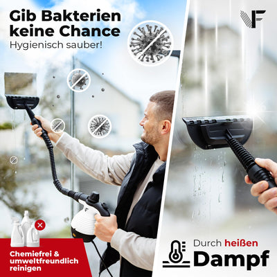 Neighbour's Friend® Dampfreiniger Neues Modell – Leistungsstarker Hand Steam Cleaner, 3,5 Bar Druck, 4m Kabel, 350ml Tank I Handdampfreiniger für Auto, Werkstatt, Haushalt & Fensterreinigung