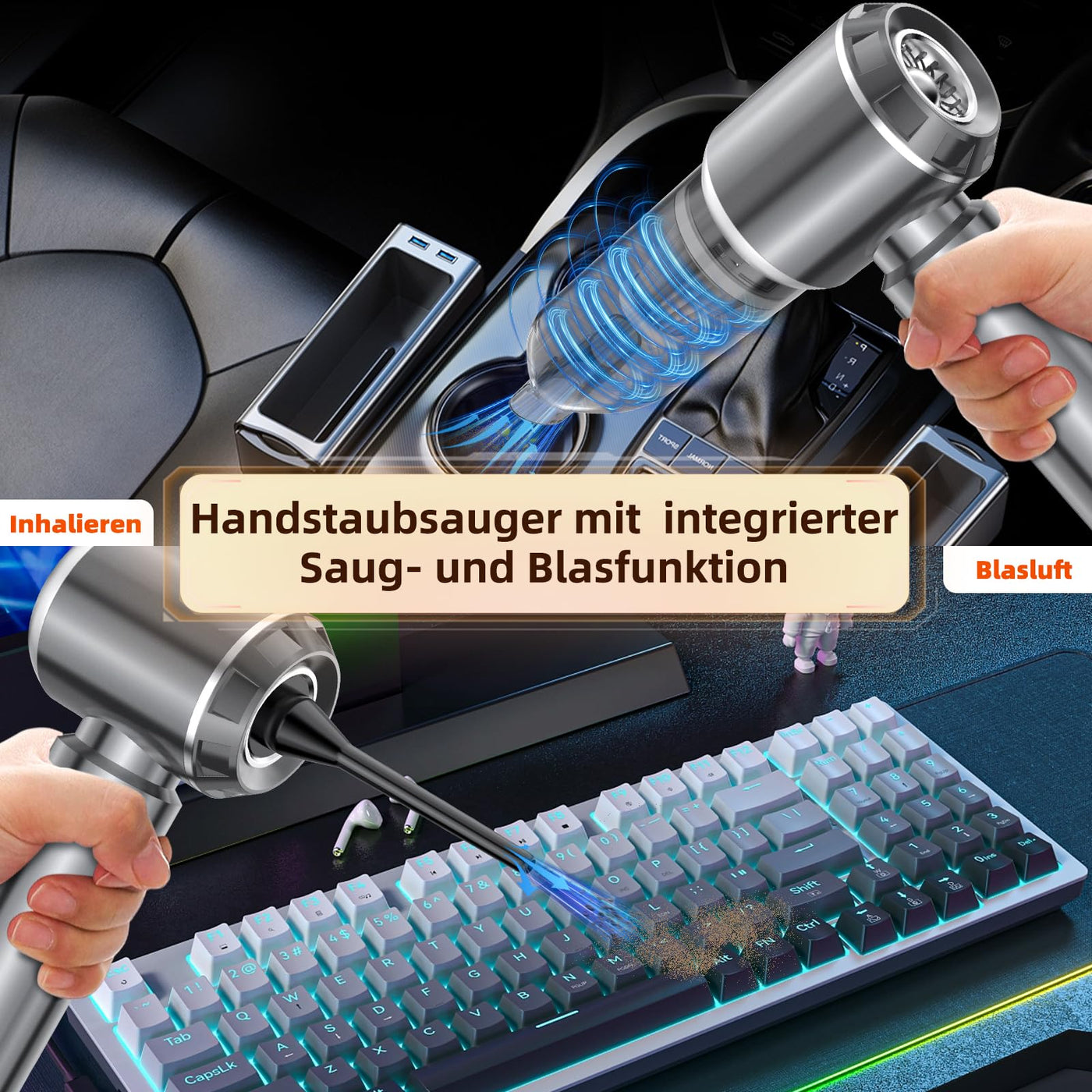 Quilted Northern Handstaubsauger, 18000Pa Handstaubsauger Akku, 3-Gang Autostaubsauger mit Bürstenloser Motor, Mini Staubsauger, Auto Kabellos Staubsauger für Büro Genutzt, Haus, Küche, Tierhaare