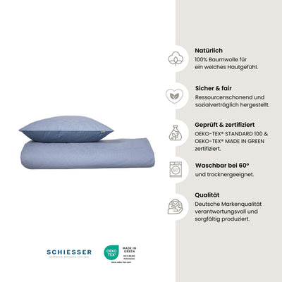 Schiesser Bettwäscheset Silva | 2-teilig | Strickoptik | Renforcé | 100% Baumwolle | Oeko-Tex Zertifiziert | Reißverschluss | 135x200cm + 80x80cm | Blau