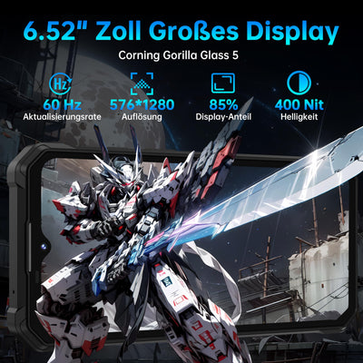 OUKITEL WP53 Pro Outdoor Handy Android 15-11000mAh Outdoor Smartphone Ohne Vertrag 24GB + 256GB, 6.52” Display 128dB Lautsprecher Baustellenhandy mit 900 Lumen Campinglampe, NFC/GPS/Face ID, Schwarz