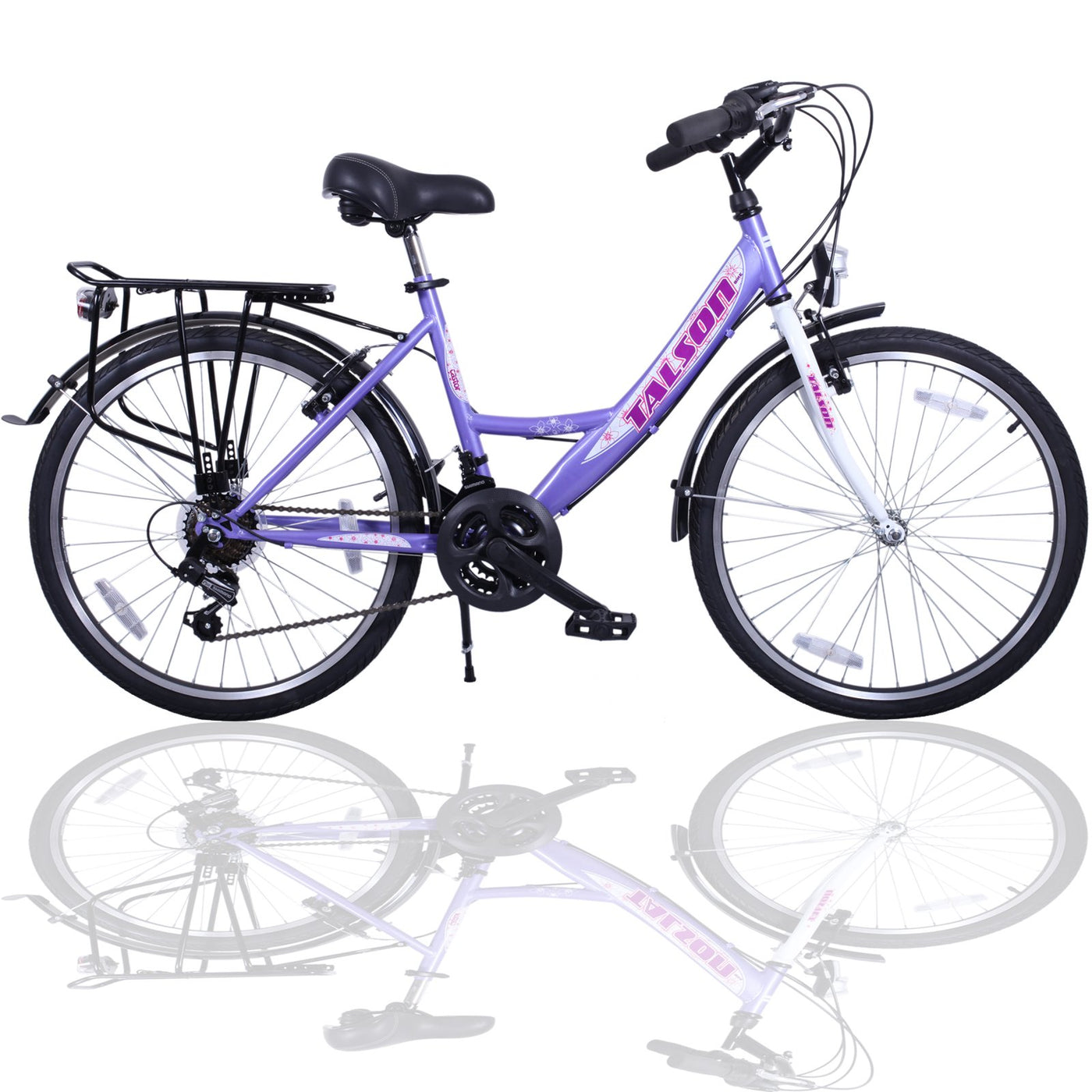 Talson 24 Zoll Fahrrad 21-Gang Shimano SCHALTUNG MIT Beleuchtung Lila-Weiss