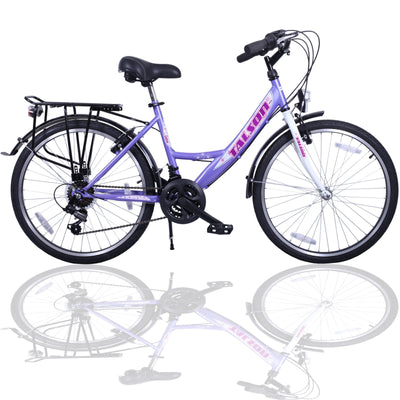 Talson 24 Zoll Fahrrad 21-Gang Shimano SCHALTUNG MIT Beleuchtung Lila-Weiss