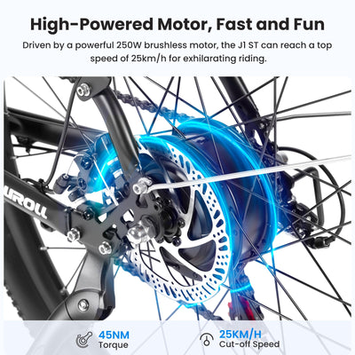 Touroll J1 ST 27,5 Zoll Trekking E-Bike Herren Damen, Elektrofahrrad mit 36V 15.6Ah Batterie für Lange Reichweite bis 100KM, 250W Heckmotor, Doppelscheibenbremse, 7-Gang Getriebe City E Bike