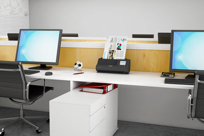 Epson Netzwerk Scanner ES-C380W, kompakter A4 Business Scanner mit geringem Stromverbrauch, Duplex-Einzugscanner mit vielseitiger Medienverarbeitung, schwarz