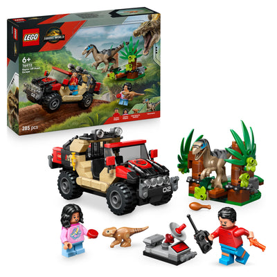 LEGO Jurassic World Raptor: Verfolgungsjagd mit dem Geländewagen – 2 Dinosaurier Figuren, Auto, 2 Minifiguren – Geschenk für Jungen und Mädchen ab 6 Jahren, Fans des Films „Die Wiedergeburt“ – 76972