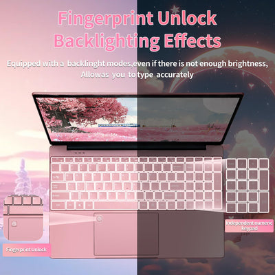 Amita 15,6" Rosa Laptop, 12.Gen N95 (bis zu 3,4 GHz),16 GB DDR4 RAM, 1TB NVME SSD,Win 11Pro & Office 365,Tragbares Notebook mit hintergrundbeleuchteter Tastatur,Dual-Band WiFi (16+1T)
