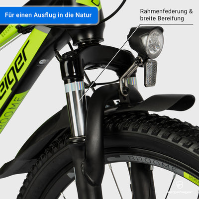 Bergsteiger Broome 24, 26 Zoll Kinderfahrrad, Shimano 21 Gang-Schaltung, StVZO, Mountainbike mit Vollfederung, Scheibenbremsen & Dynamo-Licht, geeignet für 8, 9, 10, 11, 12, 13 Jahre, Jungen & Mädchen