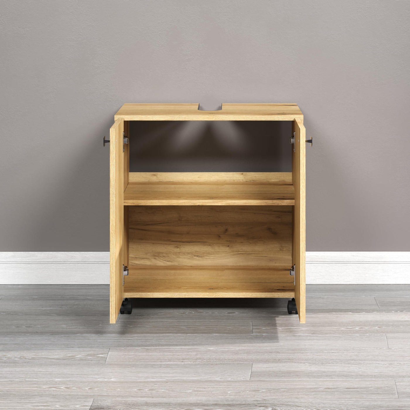 trendteam smart living - Waschbeckenunterschrank Unterschrank auf Rollen - Badezimmer - PureBliss - Aufbaumaß (BxHxT) 60 x 64 x 42 cm - Farbe Evoke Eiche mit schwarzen Rillen - 233730342