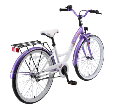 BIKESTAR Jugendfahrrad Kinderfahrrad für Mädchen ab 9 Jahre | 24 Zoll Kinderrad Classic | Fahrrad für Kinder Lila & Weiß | Risikofrei Testen