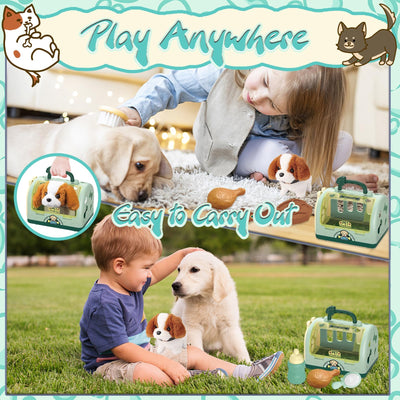 STAY GENT Roboter Hund Spielzeug Kinder Geschenke Mädchen Spielzeug ab 2 3 4 5 6 7 Jahre, 12 STK Rollenspiel Interaktives Elektronisches Hund Plüsch Kuscheltier Läuft Bellt & Transportkäfig Haustier