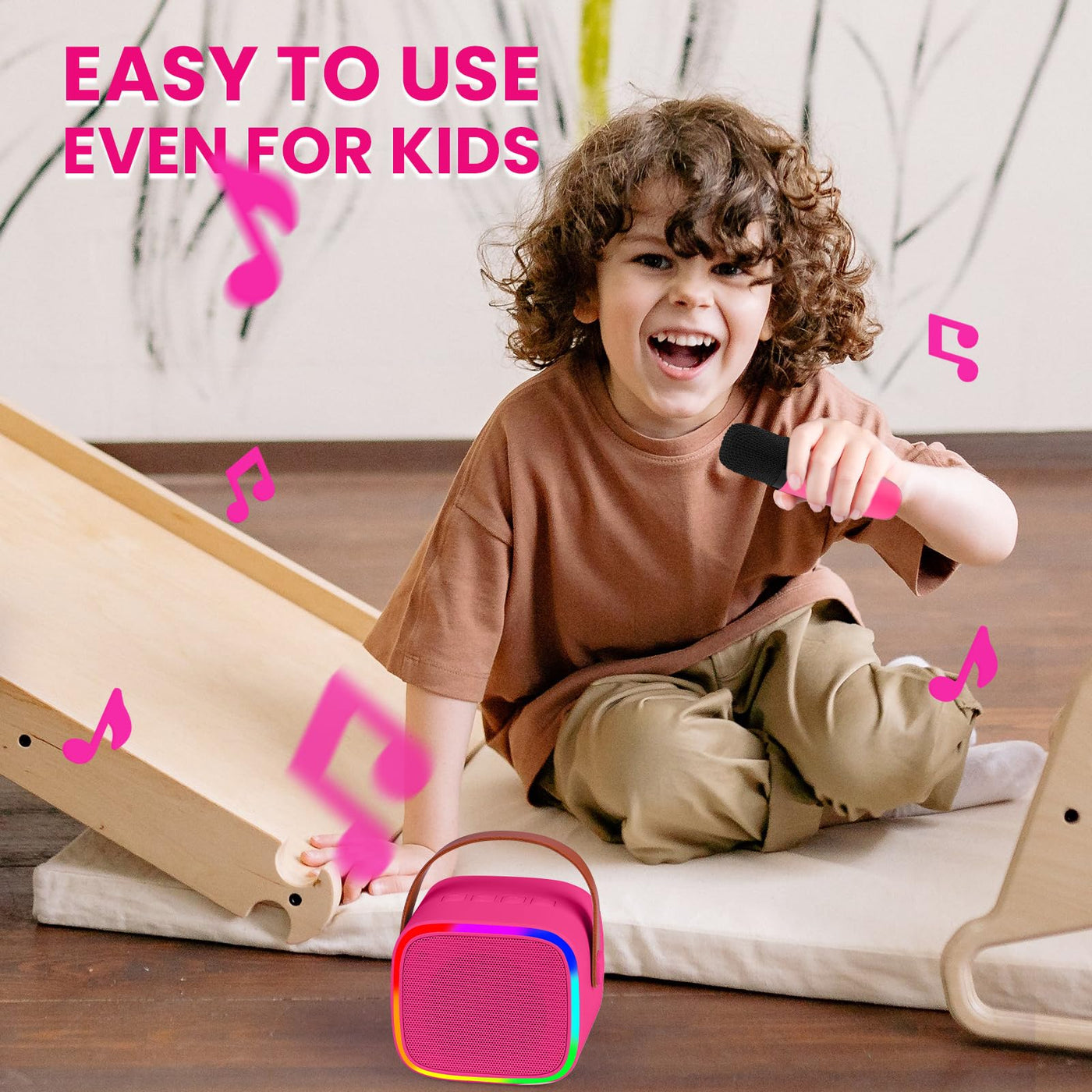 BONAOK Mikrofon Karaoke Maschine, Bluetooth Karaokemaschinen für Kinder Erwachsene, Tragbarer Karaoke-Player Mikrofon zum Aufladen, Kinder Elektronisches Spielzeug (Rosenrot)