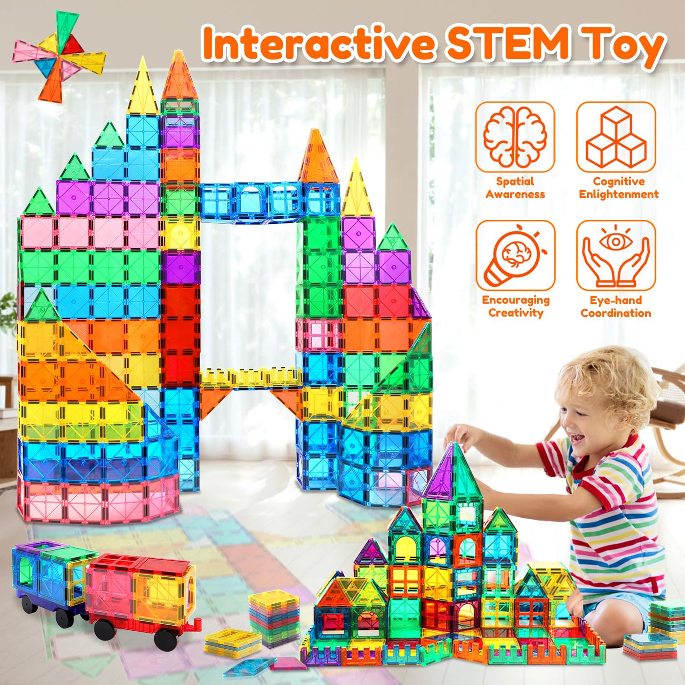 100PCS Magnetische Bausteine mit 2 Autos Magnetbausteine Kinder Magnetspiel Montessori Magnet Bausteine Magnetic Tiles Building Blocks Weihnachts Magnete Geschenk Spielzeug ab 3 4 5 6 7+ Junge Mädchen
