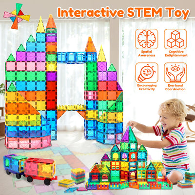100PCS Magnetische Bausteine mit 2 Autos Magnetbausteine Kinder Magnetspiel Montessori Magnet Bausteine Magnetic Tiles Building Blocks Weihnachts Magnete Geschenk Spielzeug ab 3 4 5 6 7+ Junge Mädchen