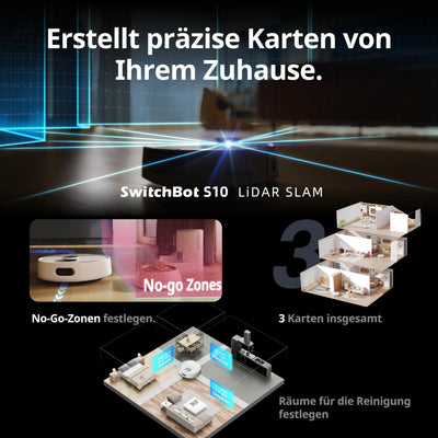 SwitchBot S10 Saugroboter mit Wischfunktion - Saugroboter mit Absaugstation für 70 Tage, Auto-Wasserfüllen & ablassen, Mopp-Selbsttrocknung & -Reinigung, Selbstleerung, 6500Pa, Funktioniert mit Alexa