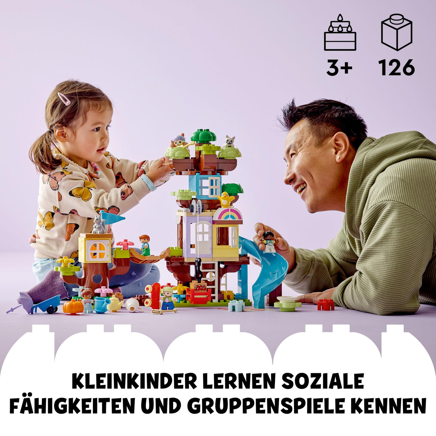 LEGO 10993 DUPLO 3-in-1 Baumhaus Spielzeug für Kleinkinder ab 3 Jahren, Mädchen und Jungen mit 4 Figuren, Tieren, Konstruktionsspielzeug mit Bausteinen und Einer Rutsche, Lernspielzeug
