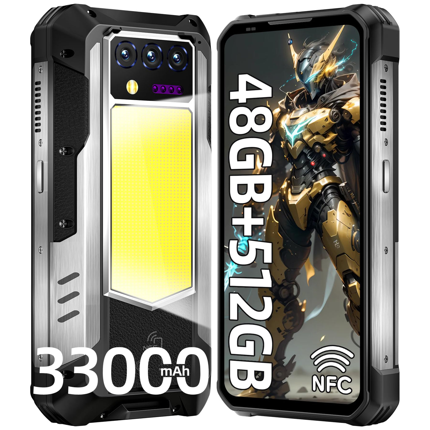 OUKITEL WP100 Titan 33000mAh Outdoor Handy 5G mit Eingebauter 100 Lumen Projektor, 48GB+512GB 6,8" FHD+ Outdoor Smartphone Ohne Vertrag mit 1200 Lumen Campinglicht, 200MP+32MP+20MP, NFC/GPS/IP68/BT5.4