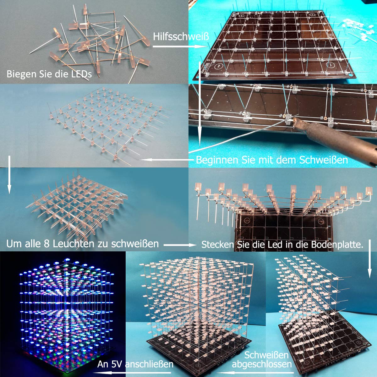 iCubeSmart 8x8x8 LED Cube Elektronik Bausatz DIY Electronic Kit DIY Löten Bausatz (3D8S-MULTI)
