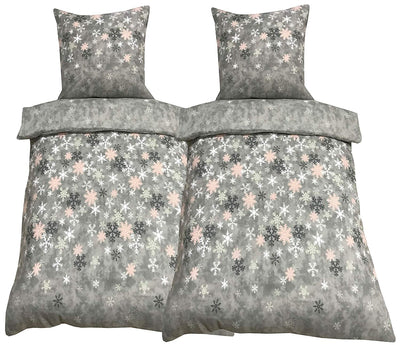 Leonado-Vicenti 4 TLG Winter Fleece Bettwäsche 135x200 Schneekristalle Grau flauschig kuschelig mit Reißverschluss